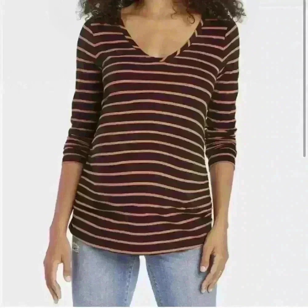 Ingrid Isabel LONG SLEEVE Scoop Neck Side Shirred Maternity T-Shirt Large - Picture 5 of 5